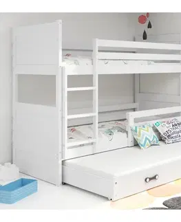 Postele BMS Dětská patrová postel s přistýlkou RICO 3 | bílá 90 x 200 cm Barva: bílá/růžová
