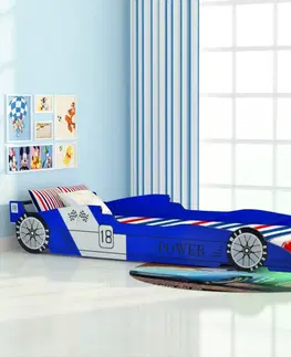 Dětské pokoje Dětská postel závodní auto s LED světlem Dekorhome Modrá