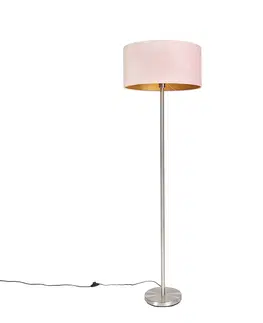 Stojaci lampy Stojací lampa z oceli s růžovým odstínem 50 cm - Simplo