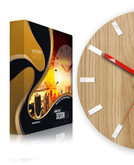 Hodiny ModernClock Nástěnné hodiny Simple Oak hnědo-červené