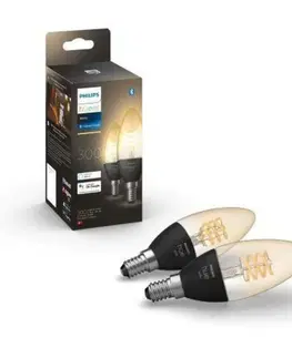 LED žárovky PHILIPS HUE Hue Bluetooth LED White set 2ks filamentových žárovek Philips svíčka 8719514302211 E14 4,5W 300lm 2100K černé, stmívatelné