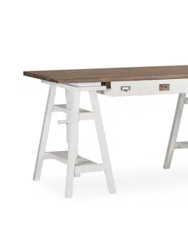 Stylové a luxusní pracovní a psací stoly Estila Koloniální pracovní stůl Blanc v bílo-hnědém provedení se třemi zásuvkami a nastavitelnou výškou 150cm