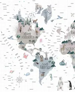 Samolepící tapety Samolepící tapeta minimalistická mapa se zvířátky