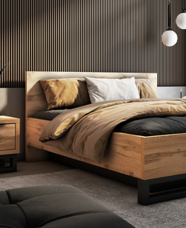 Postele SIGUNI postel 160x200 cm s roštem a úložným prostorem, dub wotan