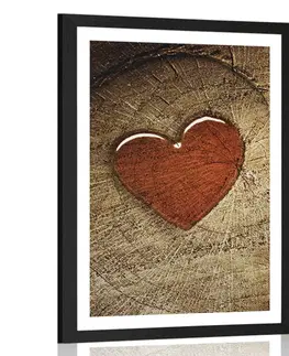Láska Plakát s paspartou srdce na pařezu