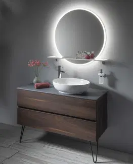 Koupelnová zrcadla SAPHO VISO kulaté zrcadlo s LED osvětlením a policí ø 80cm, bílá mat VS080-01