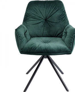 Jídelní židle KARE Design Zelená čalouněná židle s područkami Mila