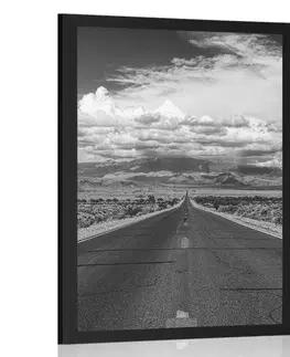 Černobílé Plakát černobílá cesta v poušti