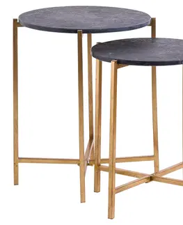 Luxusní a designové příruční stolky Estila Moderní art-deco set dvou příručních stolků Barret s černou mramorovou deskou a zlatými nohama 61cm