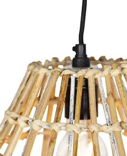Zavesna svitidla Bambusová závěsná lampa s bílým podlouhlým 3-světlem - Canna Diamond
