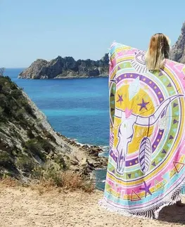 Ručníky Barevný kulatý plážový bavlněný ručník / osuška s třásněmi Cow Skull - Ø180 cm Mycha Ibiza new 36007