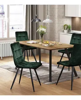 Jídelní sestavy Jídelní stůl BERGEN dub + 4 židle BERGEN zelený samet