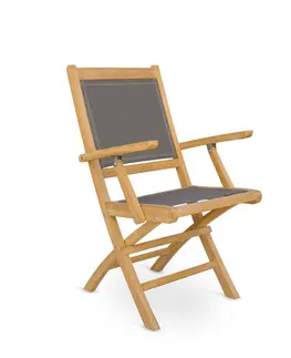 Luxusní a stylové zahradní židle Estila Masivní zahradní skládací židle Jardin z teakového dřeva s šedým potahem 90cm