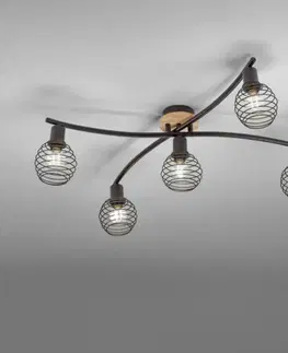 Industriální stropní svítidla LEUCHTEN DIREKT is JUST LIGHT Bodové svítidlo, stropní svítidlo, dřevo, černá, 5-ramenné, drátěné tělo 15925-79