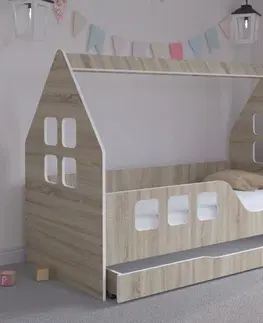 Dětské postele Dětský domeček na postel se šuplíkem 160 x 80 cm v dekoru dub sonoma levý