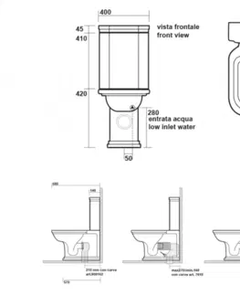 Záchody KERASAN WALDORF WC kombi, spodní/zadní odpad, bílá-bronz WCSET18-WALDORF