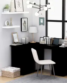 Kancelářské skříně Rohový psací stůl se šuplíky 145x100 cm Dekorhome Černá lesk
