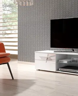 Televizní stolky Televizní stolek MOON 140 2K, bílý vysoký lesk