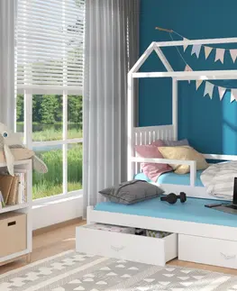 Dětské pokoje Expedo Dětská postel MELICHAR Domek se zábranou + matrace, 90x200/90x190, bílá