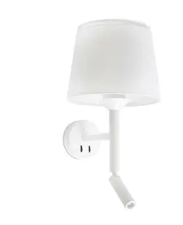 Nástěnná svítidla s látkovým stínítkem FARO SAVOY nástěnná lampa, bílá, se čtecí lampičkou