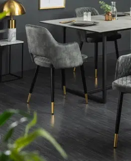 Luxusní jídelní židle Estila Art-deco židle Fribourg se šedozelený sametovým potahem a černo-zlatými nohama