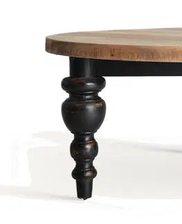 Designové a luxusní konferenční stolky Estila Luxusní vintage kulatý konferenční stolek Zena Noir se třemi černými vyřezávanými nožičkami a hnědou vrchní deskou 90 cm