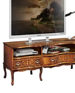 Luxusní a designové televizní stolky Estila Luxusní rustikální masivní vyřezávaný TV stolek Clasica se třemi zásuvkami a třemi poličkami 192cm