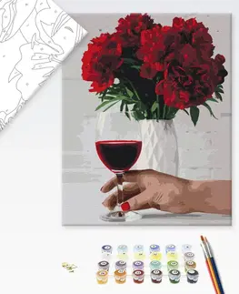 Květy Malování podle čísel květiny pivoněk se sklenkou vína
