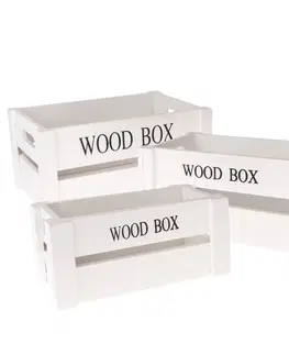 Úložné boxy Sada dřevěných bedýnek Wood Box, 3 ks, bílá