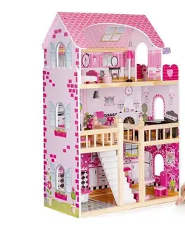 Hračky Dřevěný domeček pro panenky s LED osvětlením a nábytkem