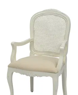 Luxusní jídelní židle Estila Provence bíla jídelní židle Preciosa s čalouněním se vyřezávanými opěrkami s ratanovým výpletem 99cm