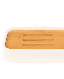 Misky na mýdlo Keramická miska na mýdlo s bambusovým vnitřkem Dao - 13*8*3 cm Clayre & Eef 65028