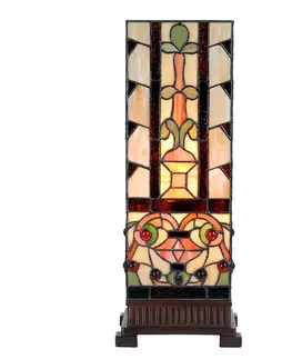 Svítidla Béžovo-hnědá hranatá stolní lampa Tiffany Squillo - 18*18*45 cm E27/max 1*40W Clayre & Eef 5LL-6314