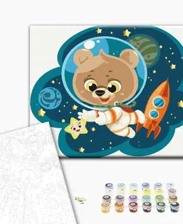 Pro děti Malování podle čísel pro děti medvídek ve vesmíru