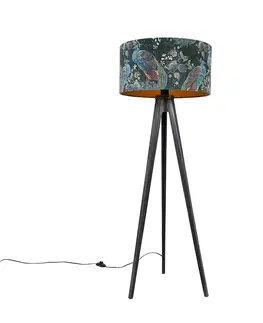 Stojaci lampy Stojací lampa stativ černý se stínidlem páv 50 cm - Tripod Classic
