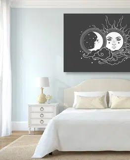 Černobílé obrazy Obraz černobílá harmonie slunce a měsíce