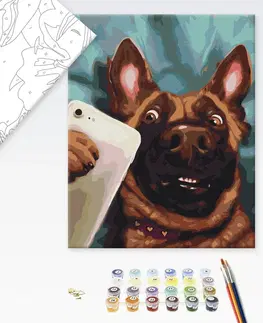Zvířata Malování podle čísel pes s mobilem