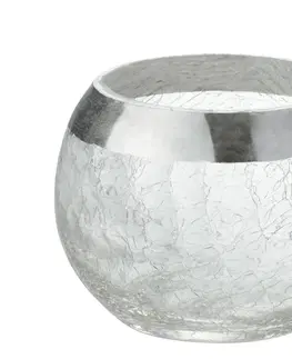 Svícny Transparentní skleněný kulatý svicen na čajovou svíčku se stříbrným zdobením - Ø  10,5*7 cm J-Line by Jolipa 65143