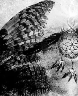 Černobílé tapety Tapeta černobílý indiánský lapač snů
