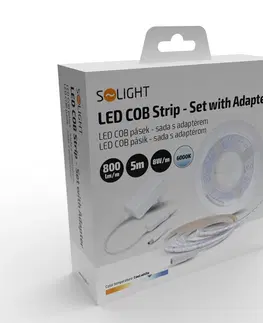 LED pásky 12V Solight LED COB pásek, sada s adaptérem, vypínač, 5m, 8W/m, 800lm/m, studená bílá WM59-CW