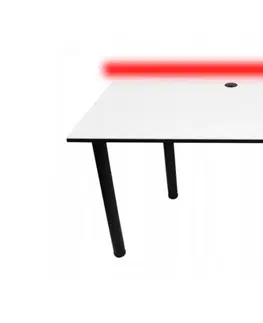 Herní stoly Expedo Počítačový herní stůl CODE BIG B2 s LED, 160x73-76x80, bílá/černé nohy + USB HUB