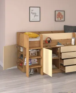 Postele ArtCross Dětská vyvýšená postel SMILE | levá barevné provedení: dub sonoma / bílá