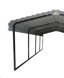 Garáže Kovový přístřešek 370 x 610 cm šedá / černá Dekorhome