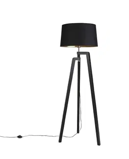 Stojaci lampy Stativ stojací lampy s bavlněným odstínem černý se zlatem 50 cm - Puros
