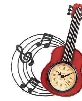 Hodiny Nástěnné kovové hodiny červená kytara Guitar - 28*4*22 cm / 1*AA Clayre & Eef 6KL0750