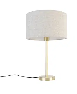 Stolni lampy Klasická stolní lampa mosaz se stínidlem světle šedá 35 cm - Simplo