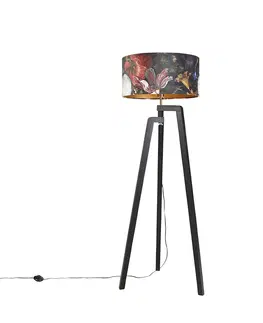 Stojaci lampy Stojací lampa stativ černá s odstínem květinový design 50 cm - Puros