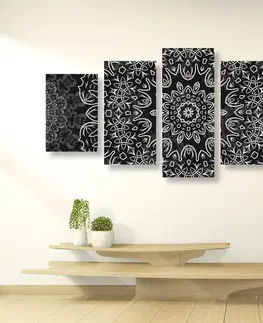 Černobílé obrazy 5-dílný obraz Mandala s abstraktním vzorem v černobílém provedení