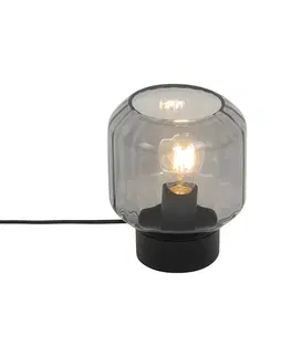 Stolni lampy Klasická stolní lampa černá s kouřovým sklem - Stiklo