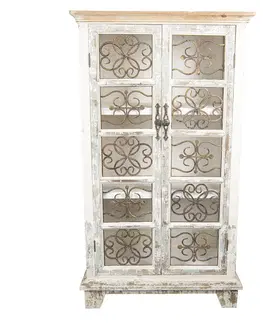 Komody Krémová vintage skříň s odřením a kovovými ornamenty - 74*37*131 cm Clayre & Eef 5H0401